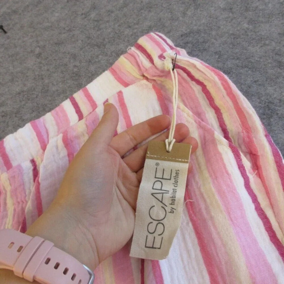 Habitat Womens Pants XXL Pink Cotton Gauze Pull On Casual Stripe Wide Leg 248 - Picture 6 of 15